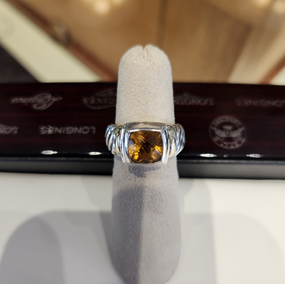David Yurman citrine ring size 6 1/2 14 karate yellow gold with sterling silver